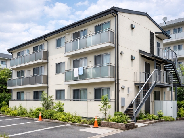 外壁が整備され清潔感のある低層アパートの外観。ポータルサイトで選ばれやすい賃貸物件の例。