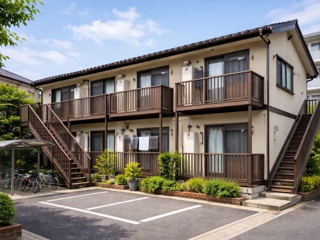 築20〜35年の木造2階建アパート外観。外階段タイプの低層賃貸住宅のイメージ。