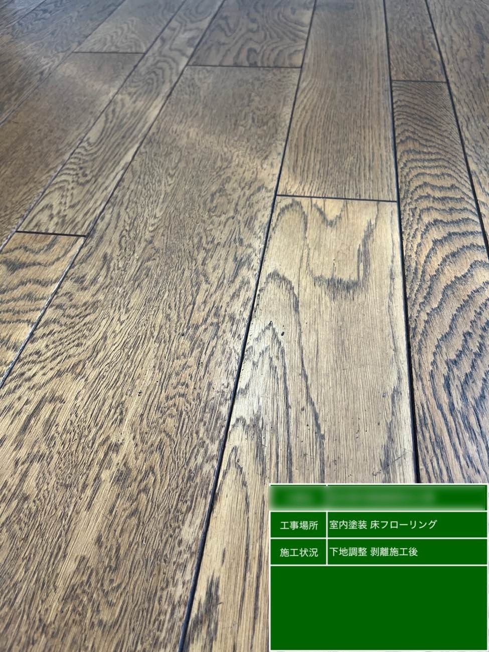 東京都北区西ヶ原 Nビル 室内フローリング 剥離施工後の素地状態